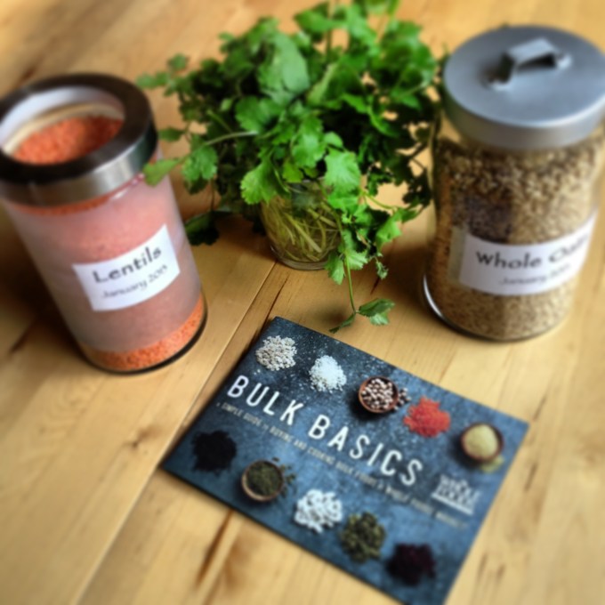 I use glass containers to store items found in bulk at my local food co-op or Whole Foods. Whole Foods has this neat Bulk Basics booklet for free.